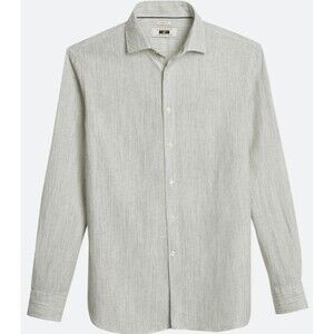 Joseph Abboud Modern Fit Linen Blend Crinkle Stripe Sport Shirt- Olive- size:2XL